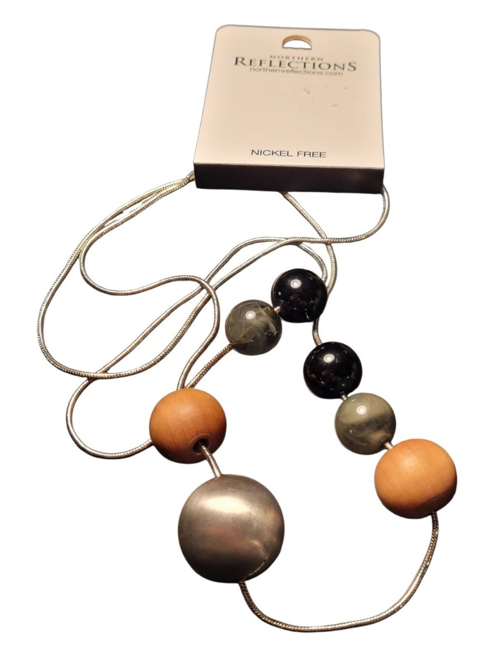 Northern Reflections Silver, Black, Olive & Tan Bead Pendant Necklace